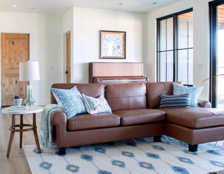 Leather Brown Couch with Chaise Lounge