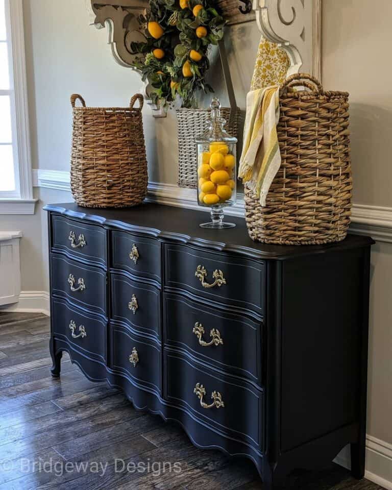 Lemon Tree Over Black Sideboard Buffet