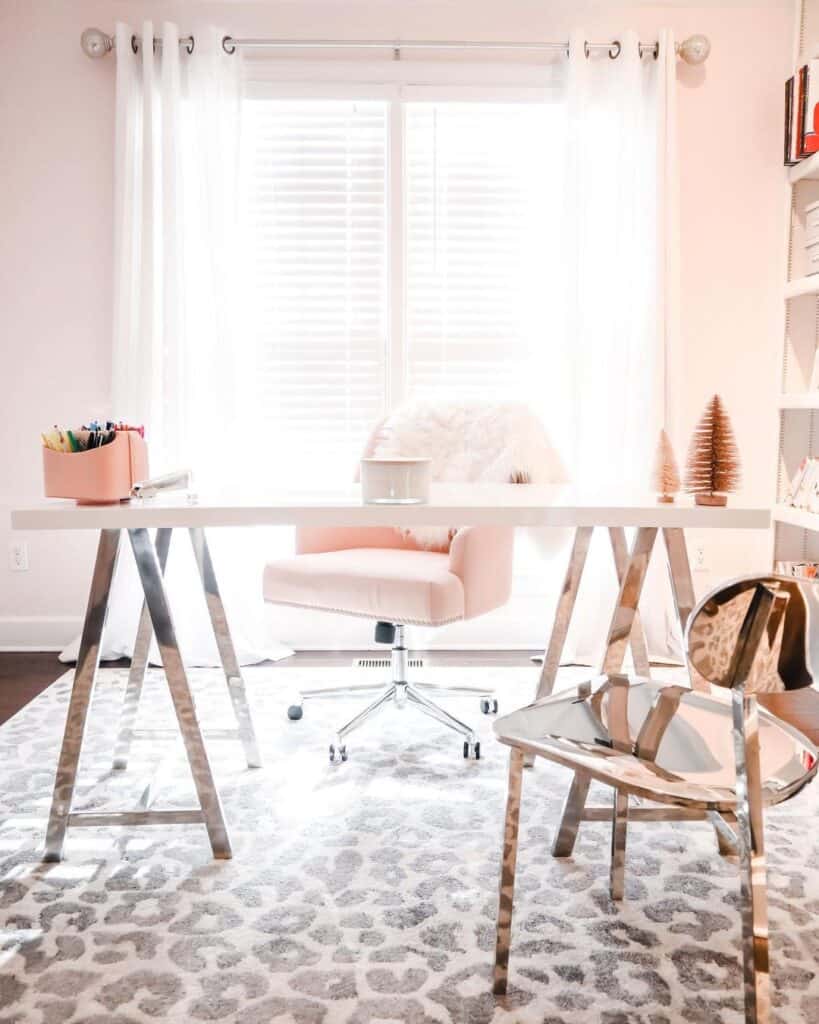 Leopard Print Office Rug in a Pink Home Office