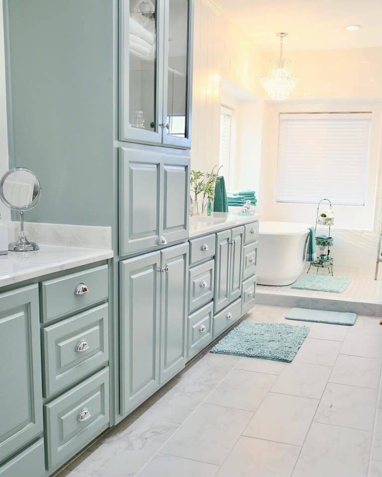 Light Blue Accessories in Double Vanity Bathroom