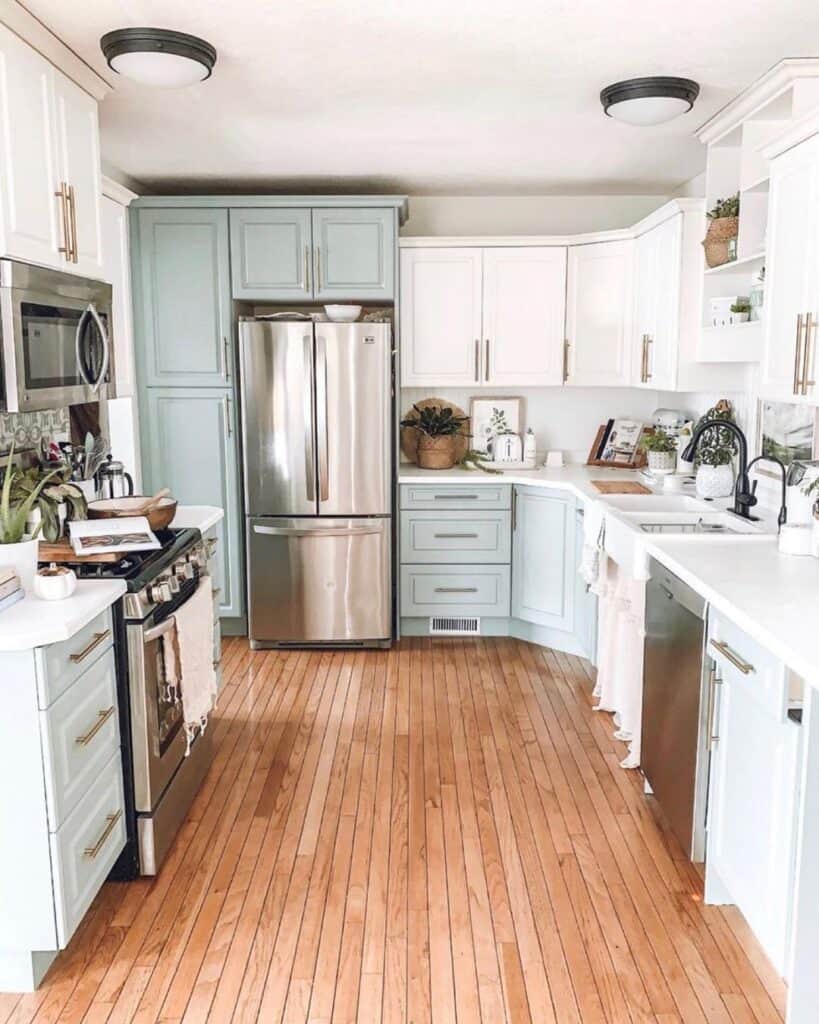 Light Blue Cabinet Above Refrigerator