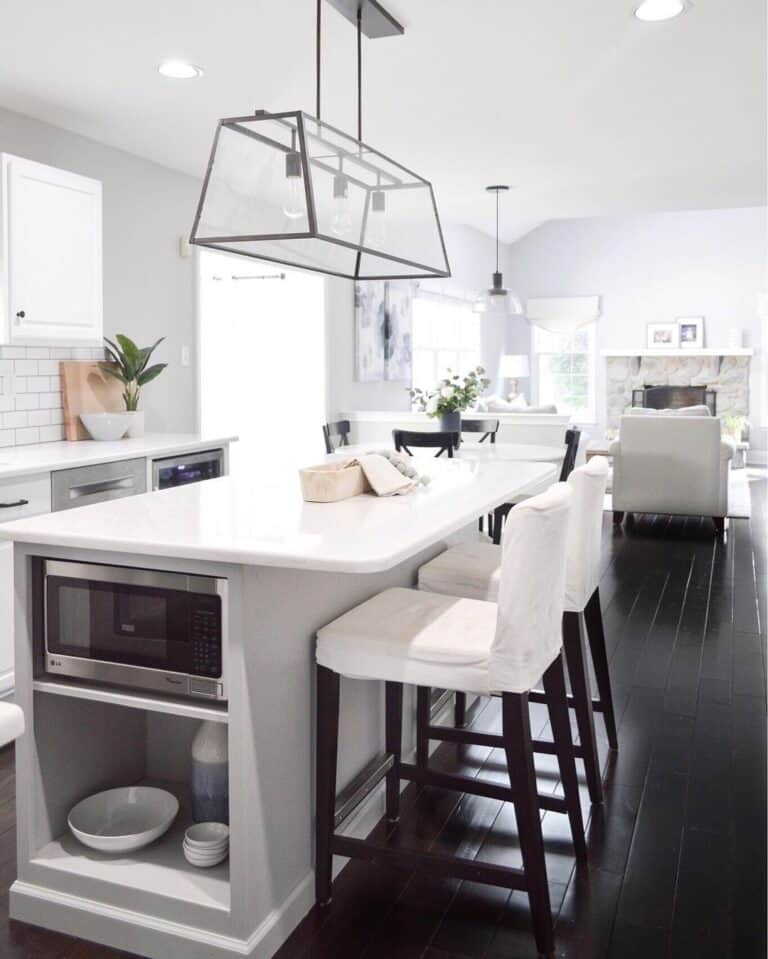 Light Gray Island with Stainless Microwave
