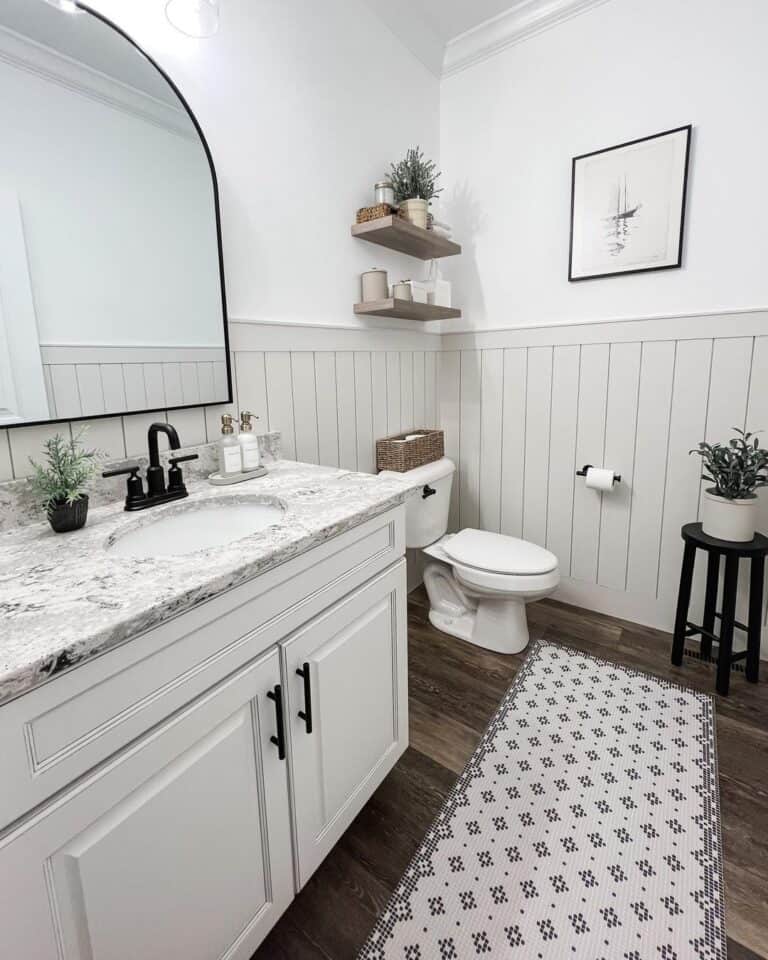 Light Gray Shiplap Half Wall Bathroom