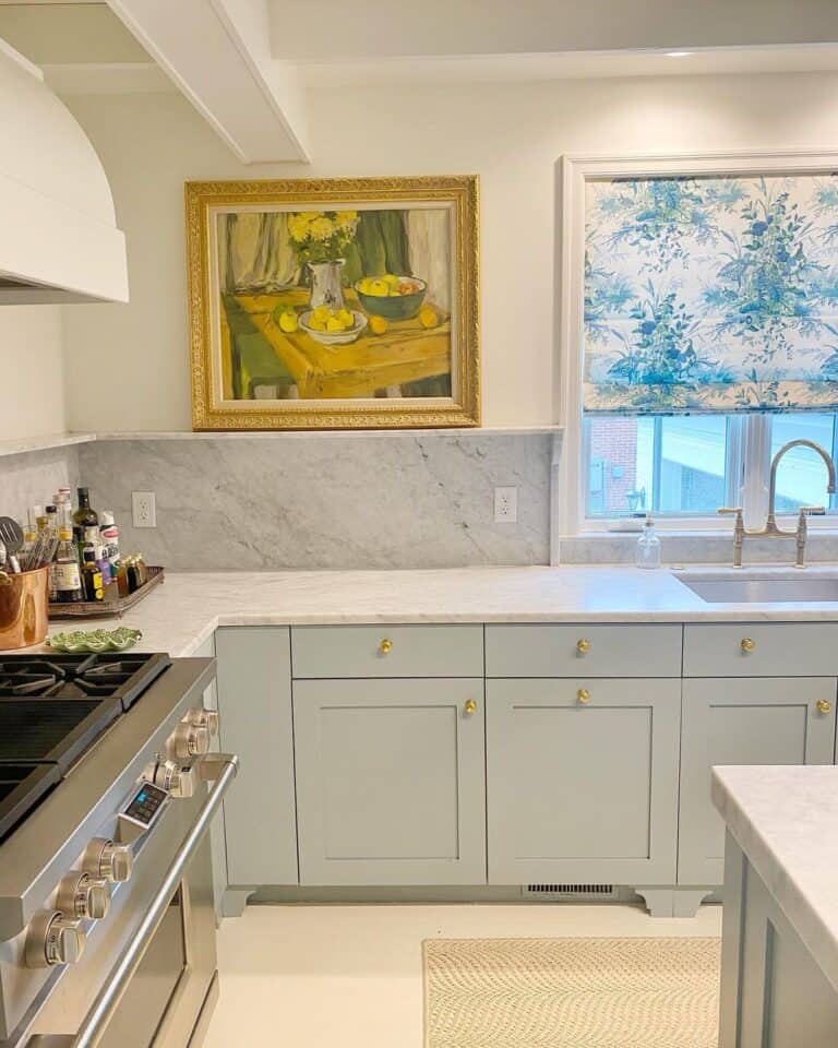 Light Grey Cabinets with Gold Knobs