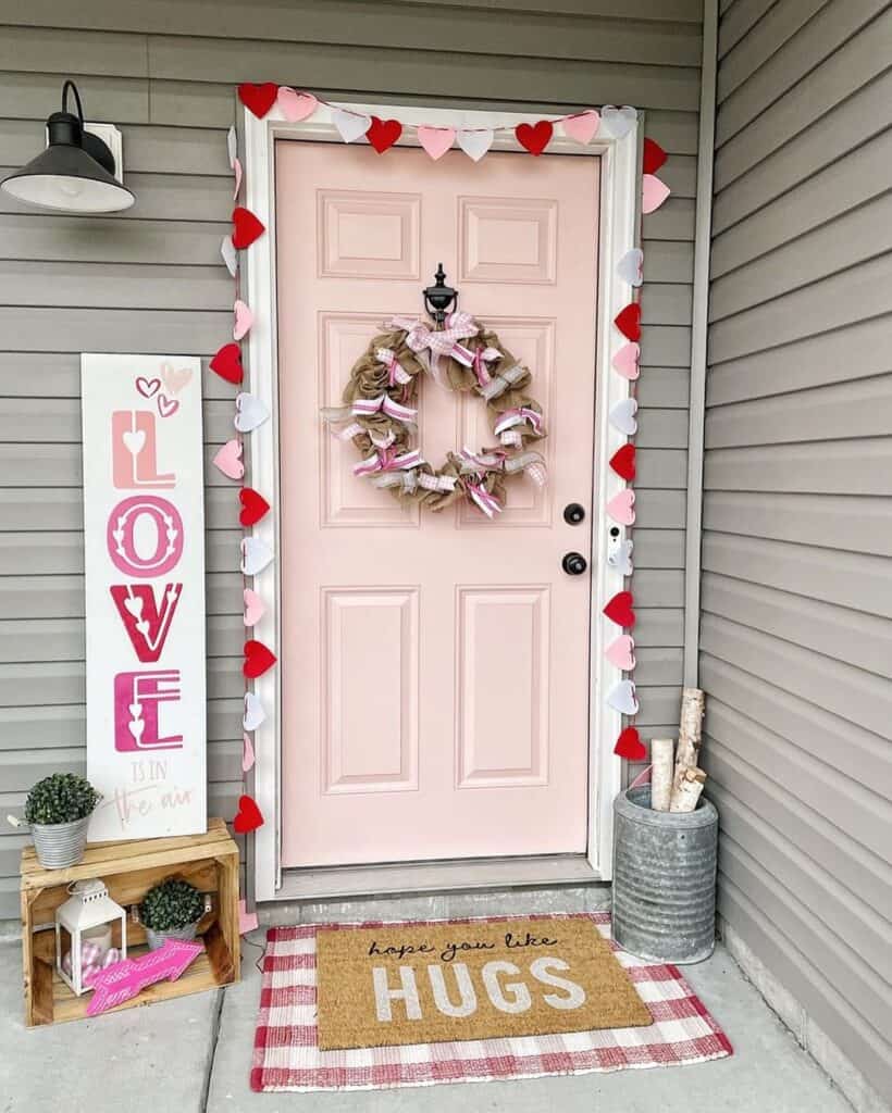 Light Pink 6-Panel Front Door on Light Grey Porch