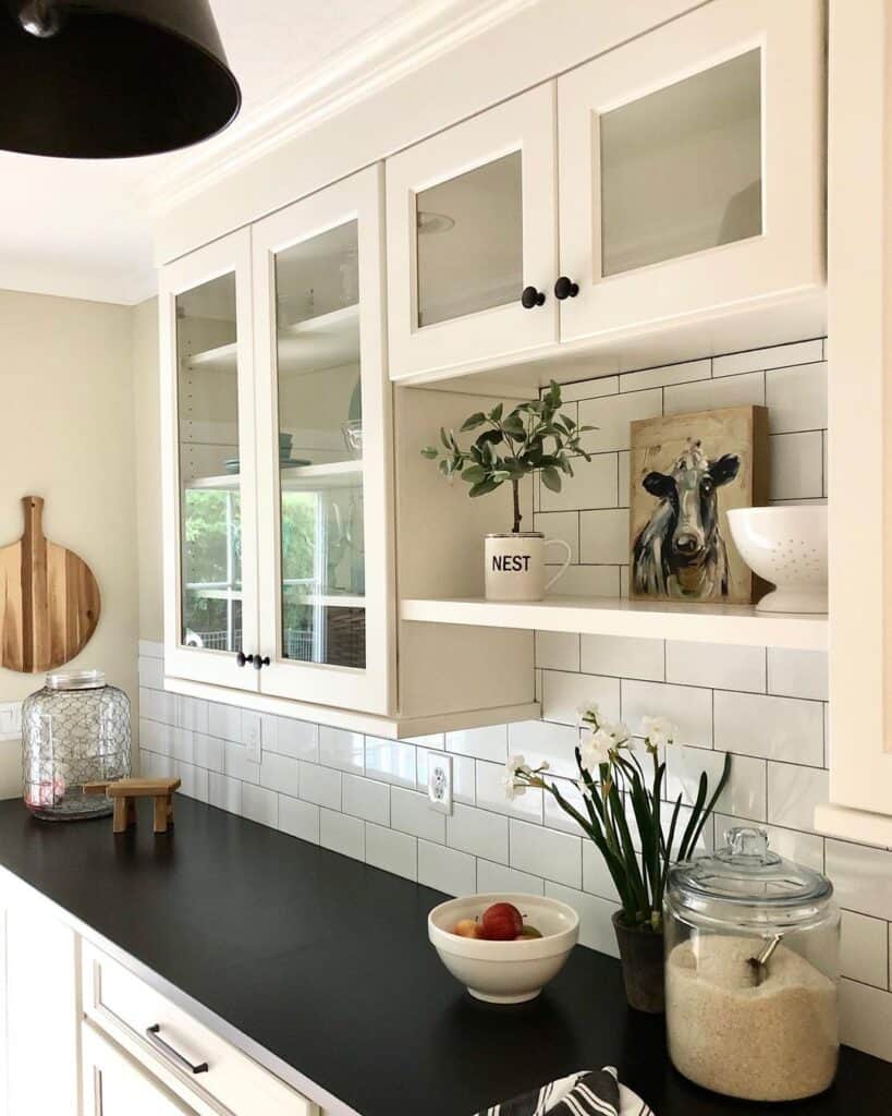 Light Pink Cabinets and White Subway Tile
