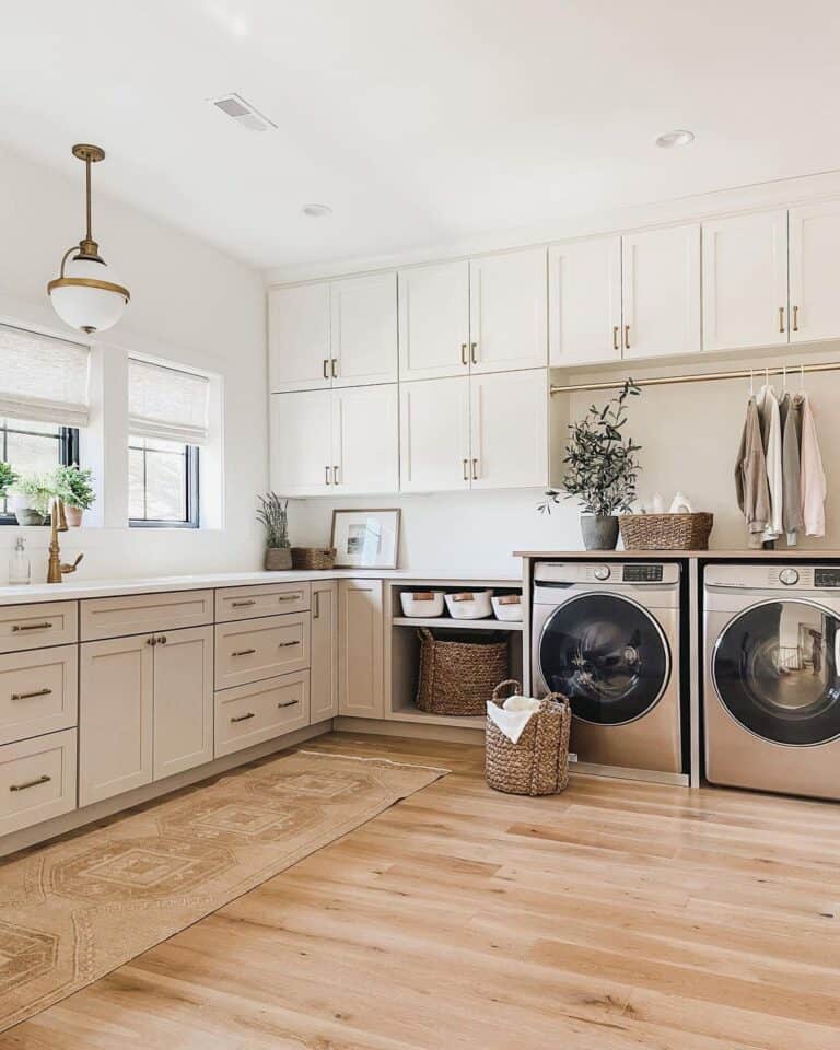 Light Stained Wood Laundry Room Flooring