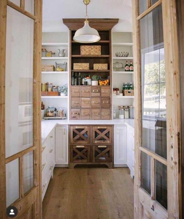 Light Wood Double Pantry Doors with Glass