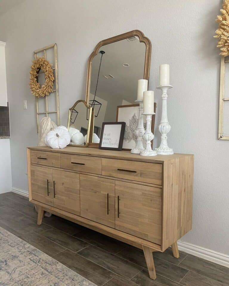 Light Wood Sideboard With Long Brass Pulls