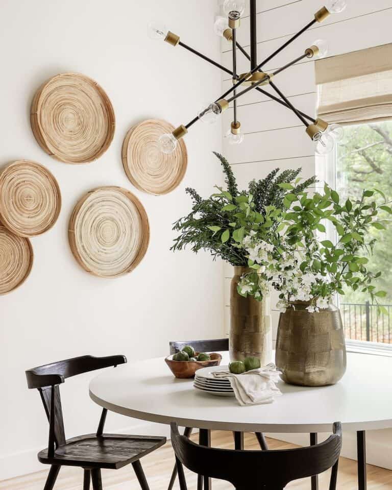 Linear Chandelier Above Circular White Table