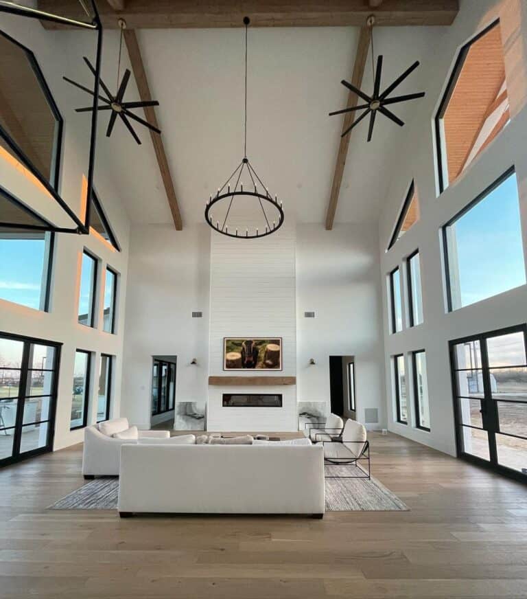 Living Room with Black Ceiling Fans