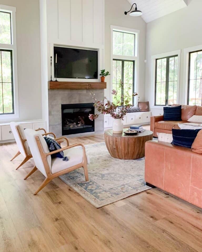 Living Room with Round Wood Drum Coffee Table