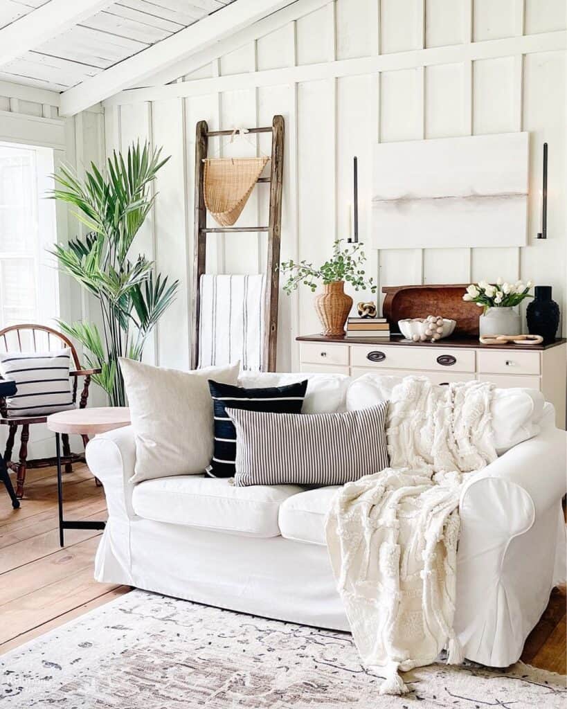 Living Room with Two-toned Stained Wood Sideboard