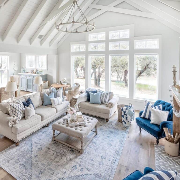 Living Room with Vaulted Ceiling Windows