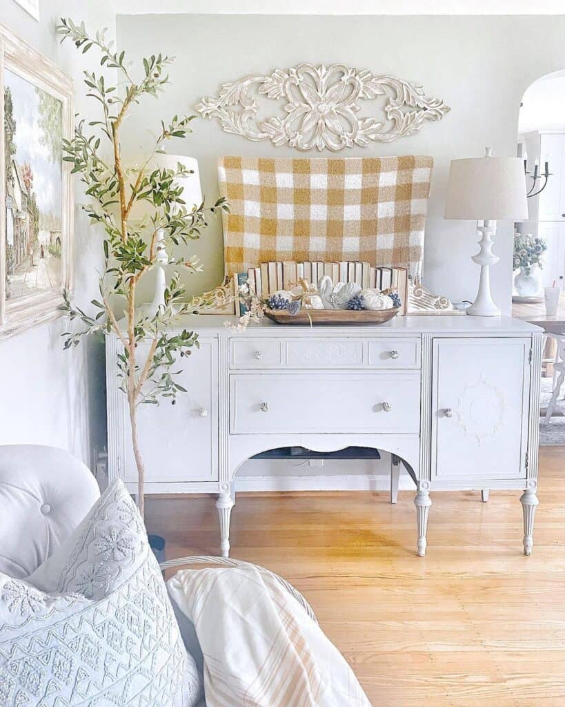 Living Room with White Antique Sideboard