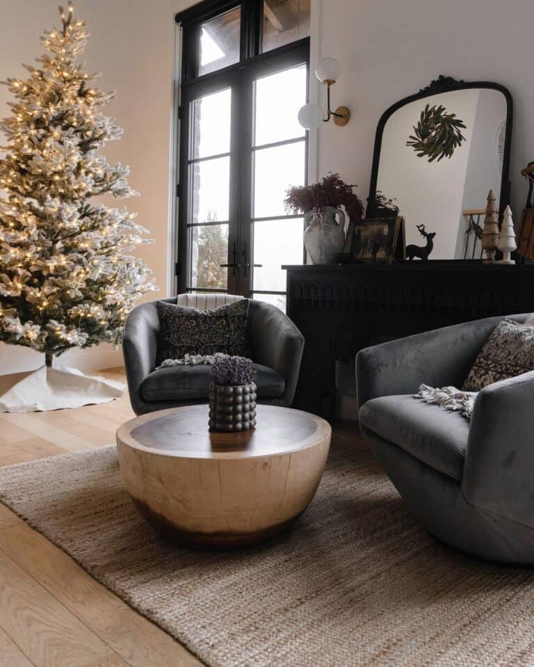Living Room with Wood Drum Coffee Table