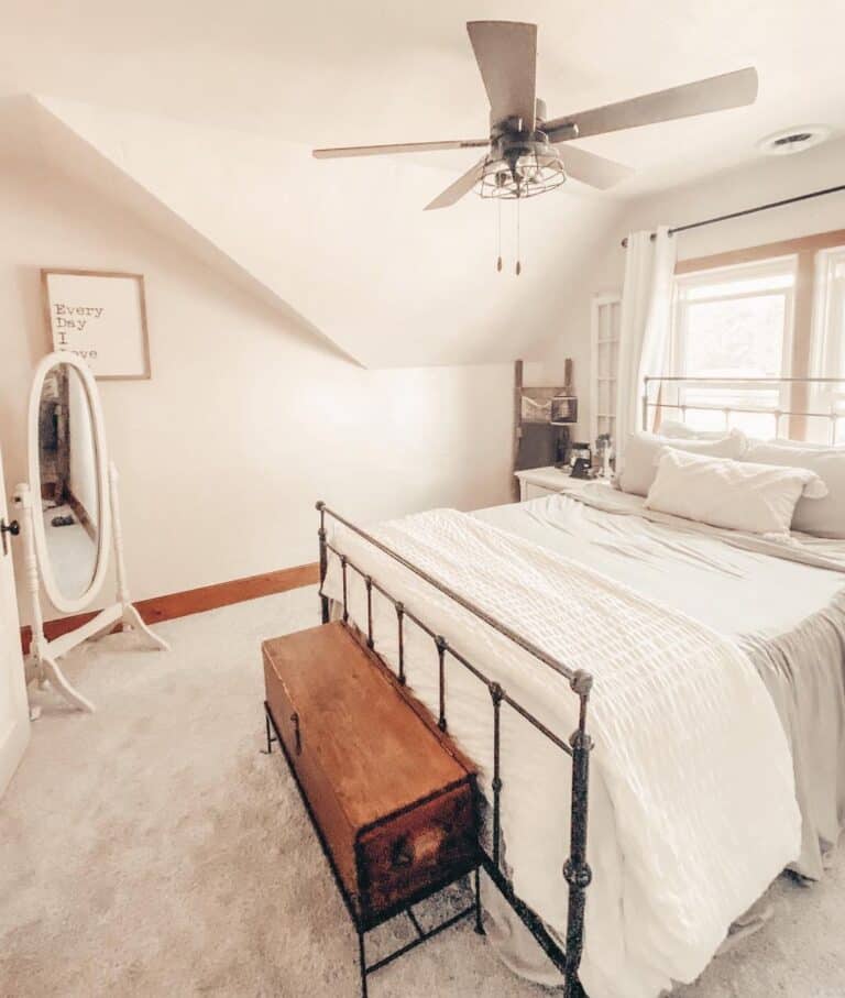 Low Sloped Ceiling Bedroom with Ceiling Fan