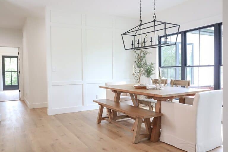 Minimalist Dining Room with Black Chandelier