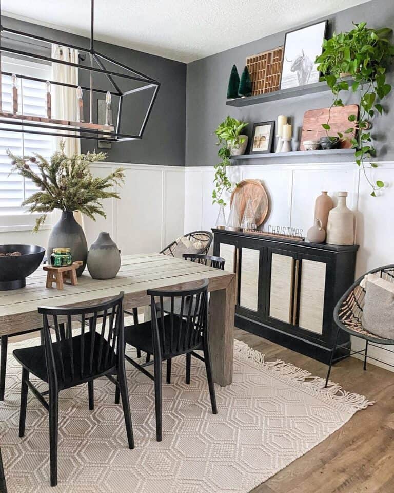 Modern Black Buffet and Peppercorn-Painted walls
