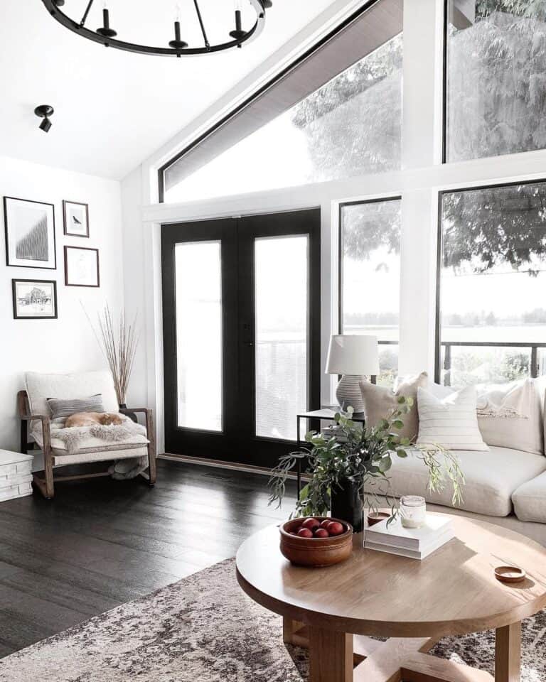Modern Black French Doors in Living Room
