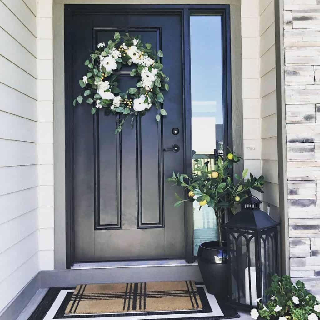 Modern Black Front Door with Sidelight