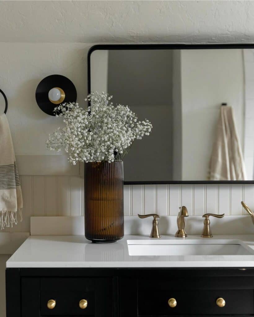 Modern Black Vanity with Gold Hardware