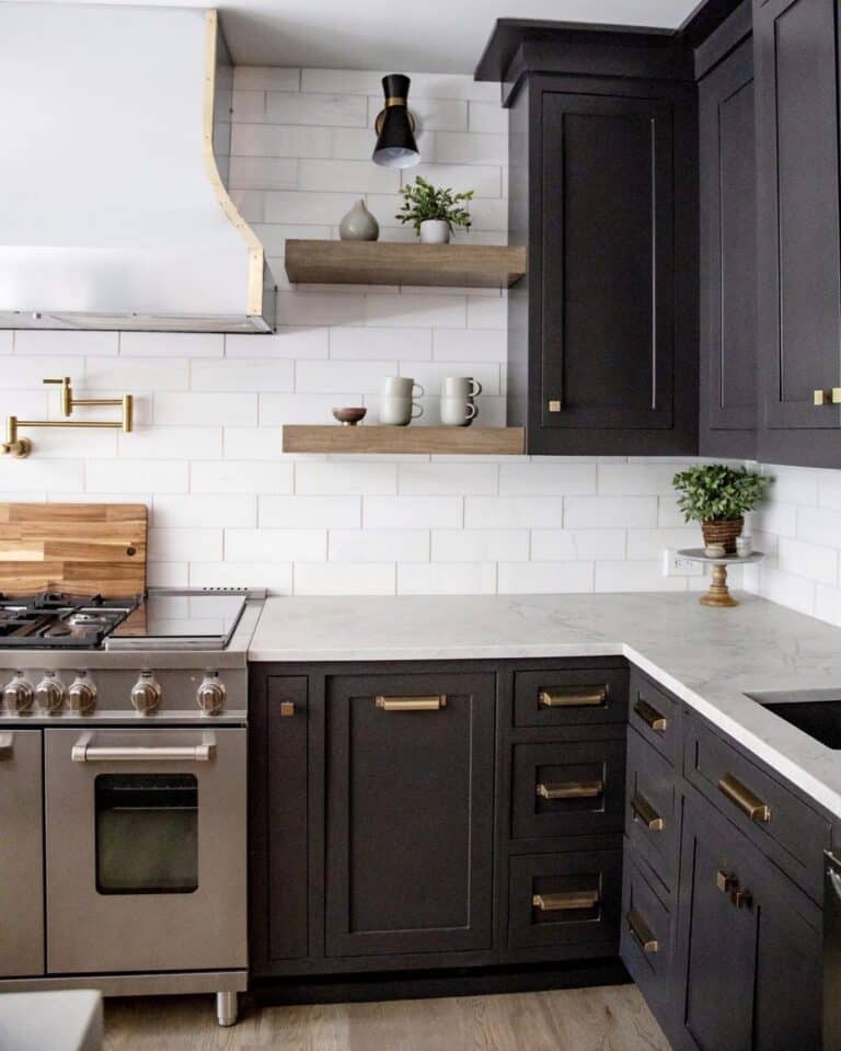 Modern Black and White Kitchen with Floating Shelves - Soul & Lane