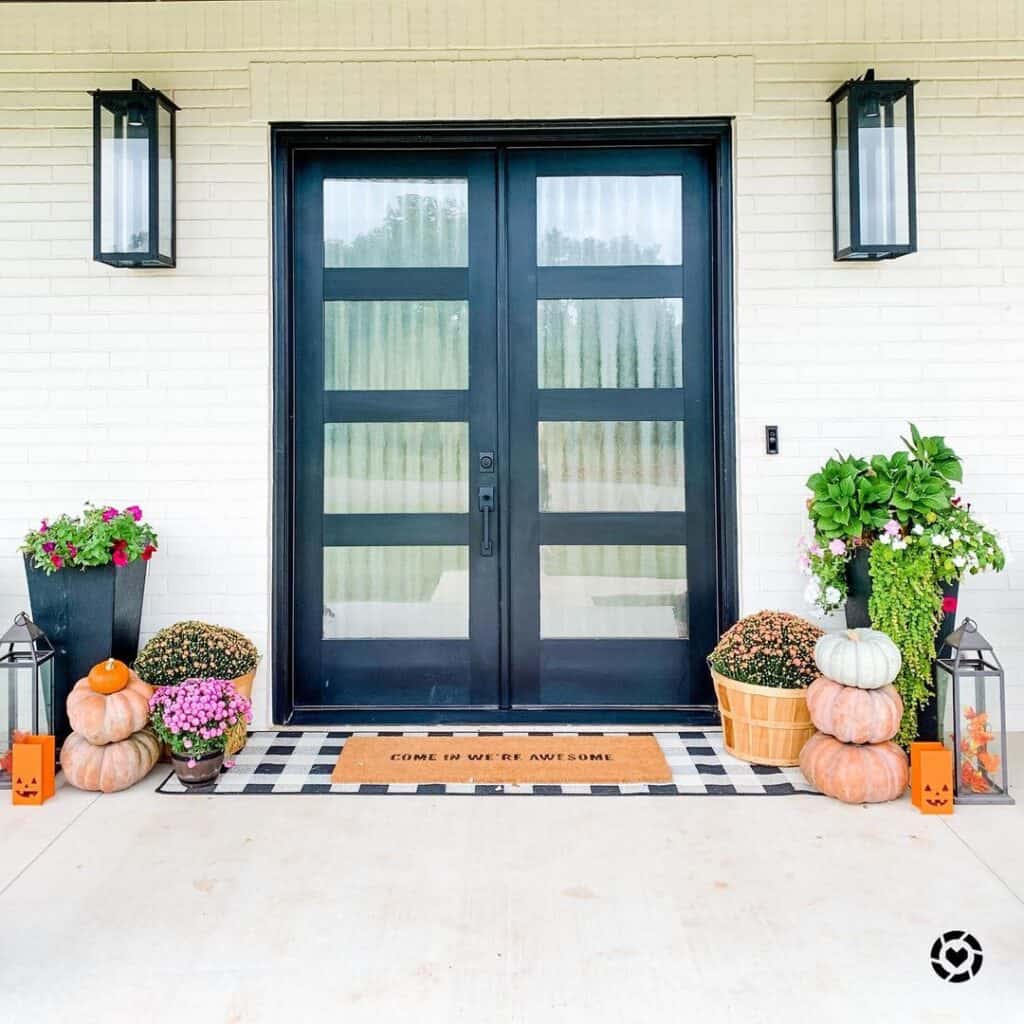 Modern Double French Black Front Door with Glass