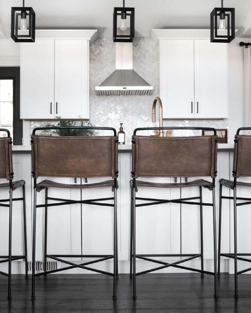 Modern Kitchen with Textured Leather Bar Stools