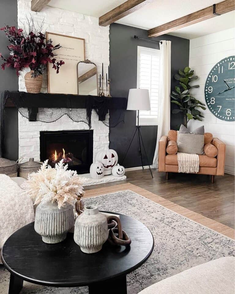 Modern Living Room with Jack-o-Lantern Decor
