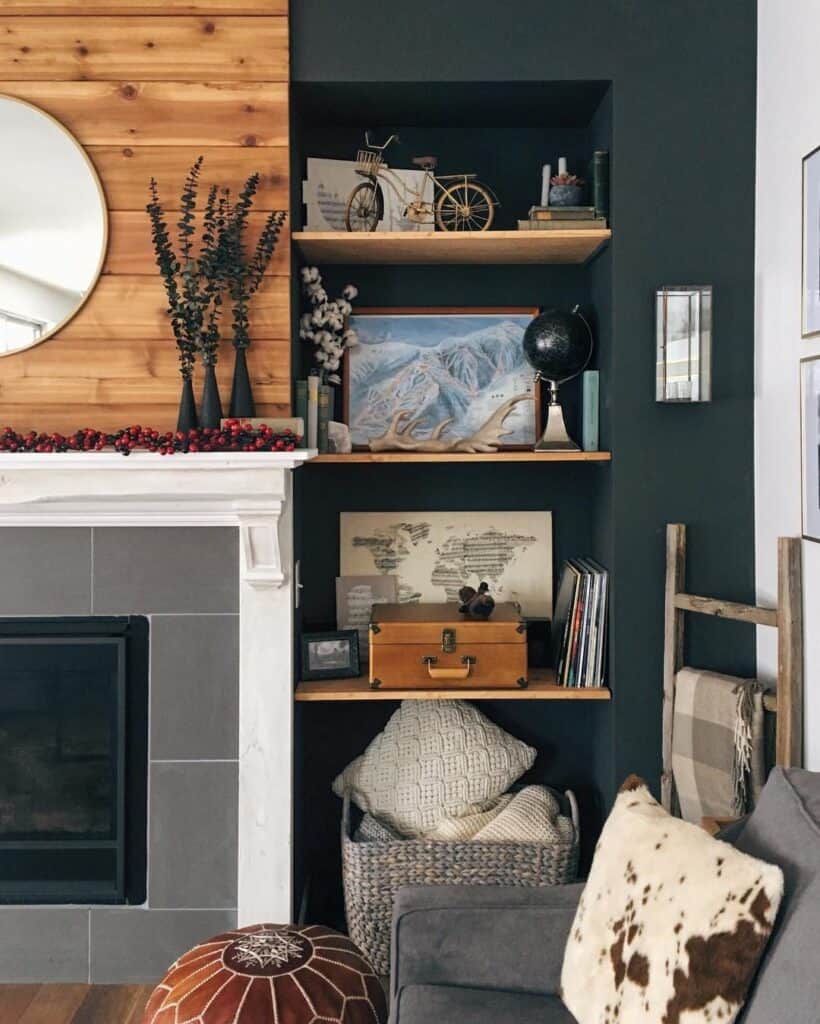 Modern Living Room with Light Wood Floating Shelves Soul & Lane