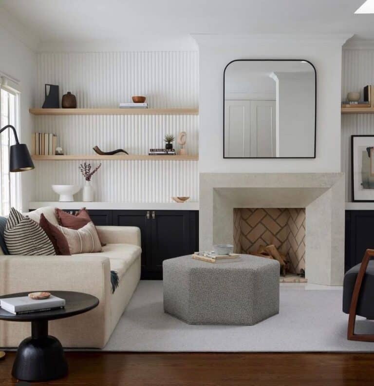 Modern Living Room with Light Wood Shelves