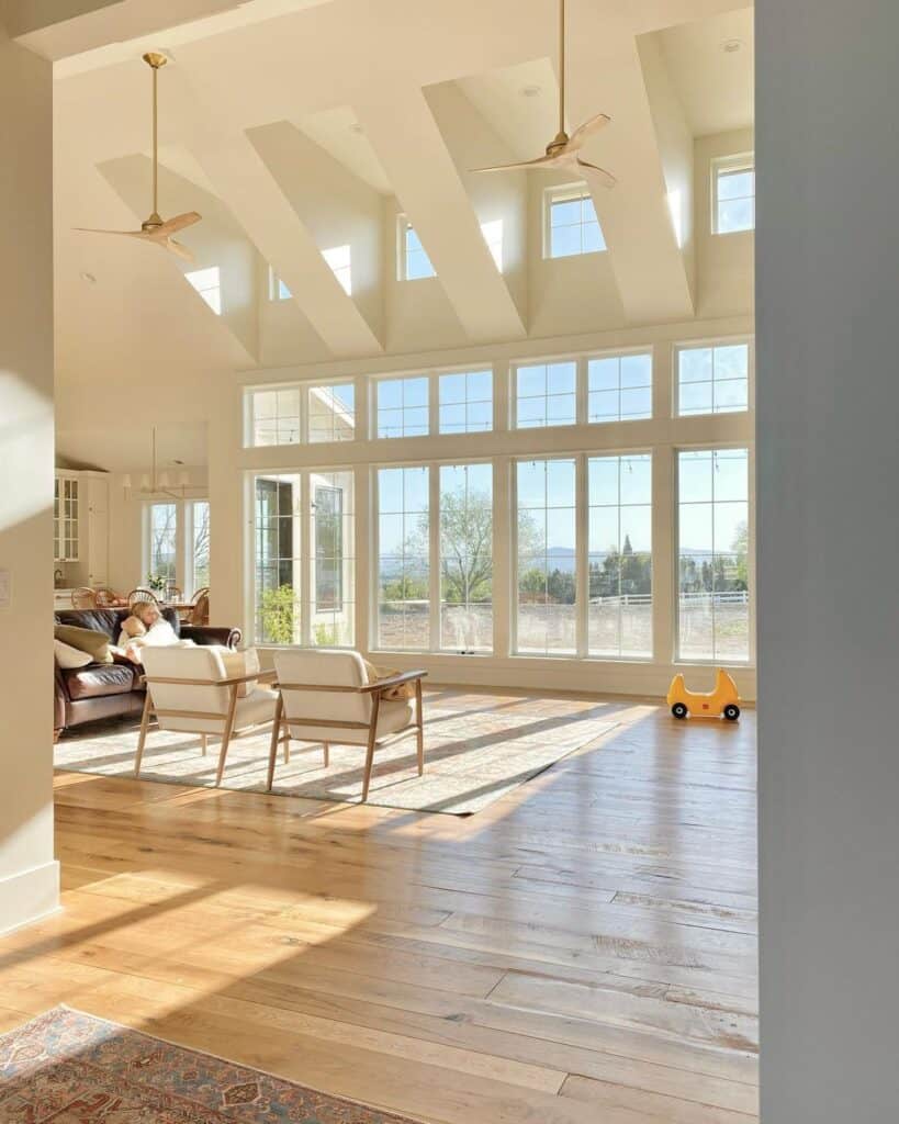 Modern Living Room with Vaulted Ceiling Windows