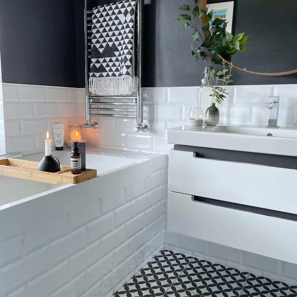 Modern Vanity Against Black Painted Half Wall