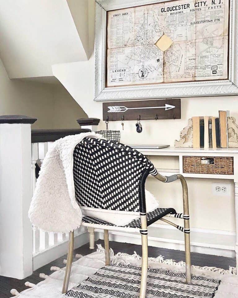Modern White Desk With a Wicker Drawer