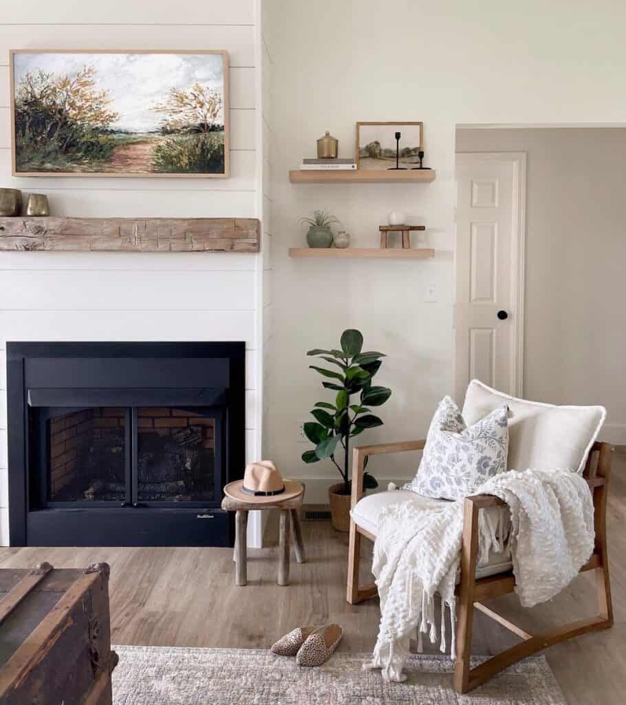 Modern Wood Floating Shelves Next to Fireplace Soul & Lane