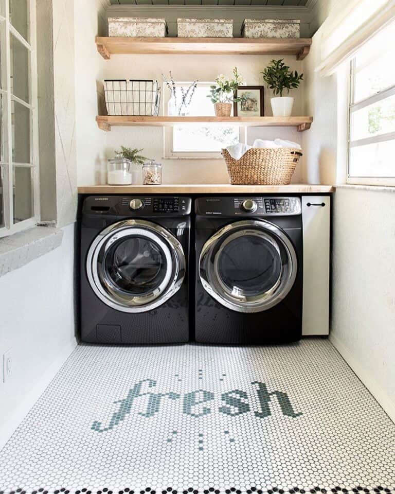 Mosaic Penny Tile Laundry Room Floor