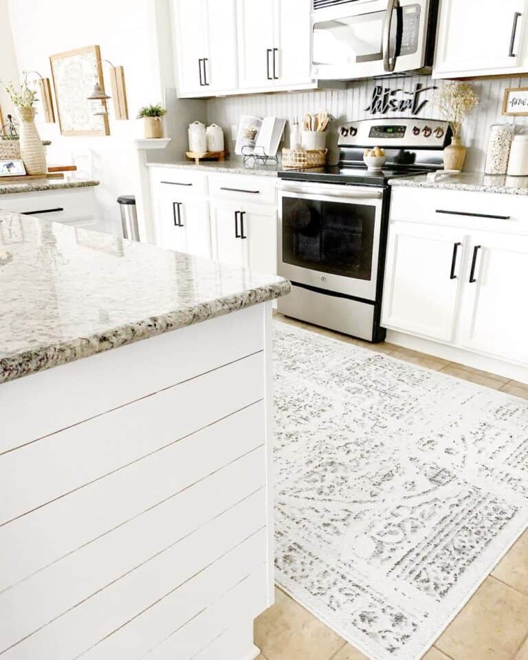 Mottled Brown Counter on White Shiplap Island