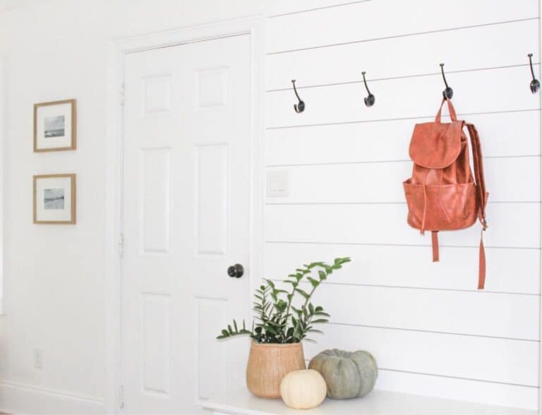 Mudroom with Metal Coat Hooks for Wall