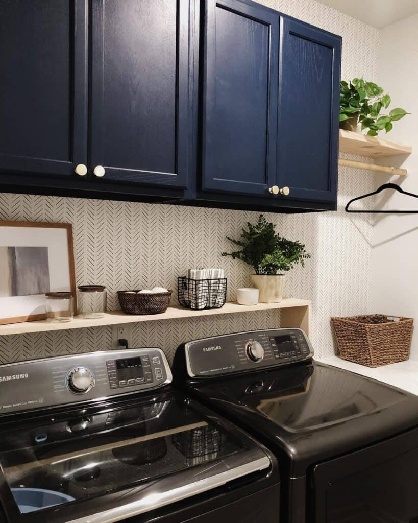 Navy Blue Cabinets in Laundry Room