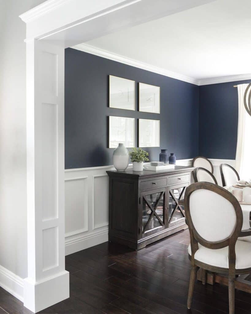Navy Walls With White Dining Room Wainscoting Soul & Lane