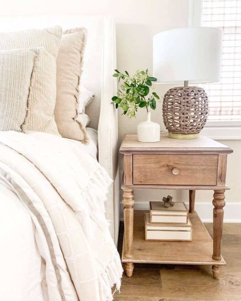 Neutral Farmhouse Bedroom with Bedside Lighting