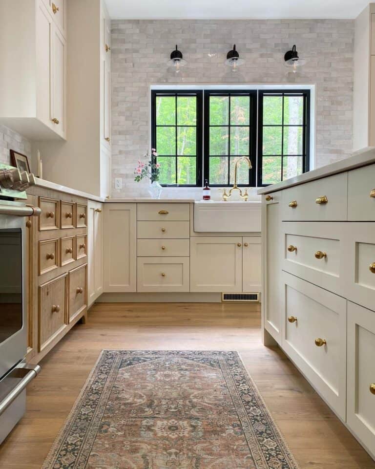 Neutral Kitchen with Farmhouse Sink and Black Frame Windows