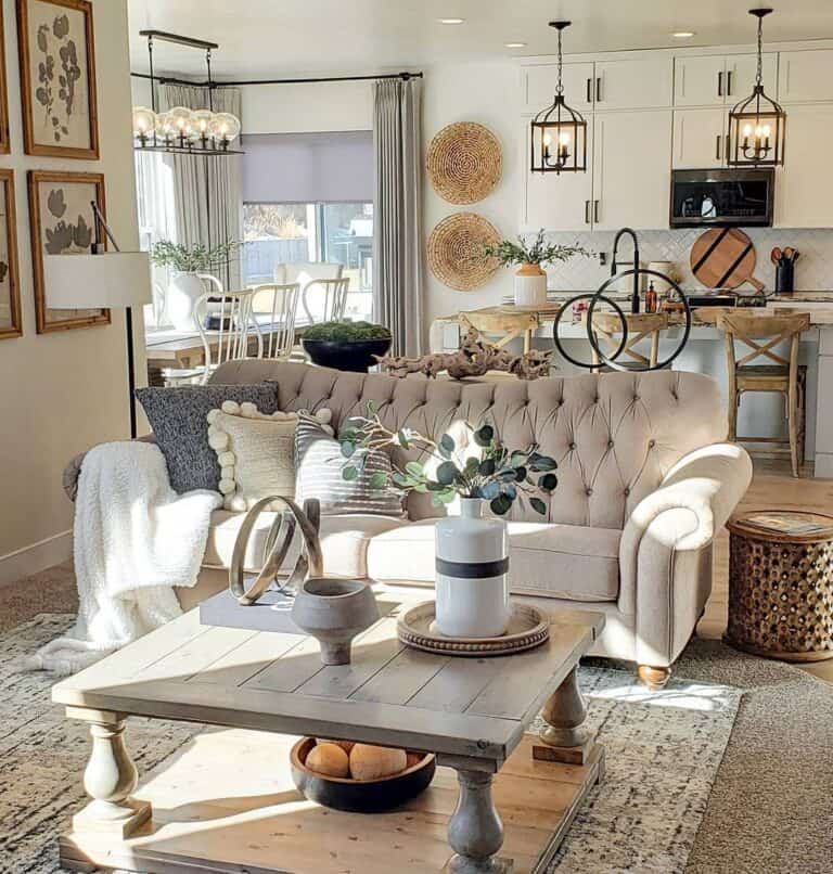 Neutral Open Living Room with Kitchen