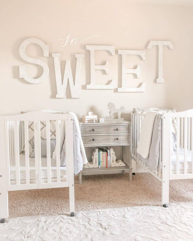 Neutral Twin Girls' Room with DIY Lettering