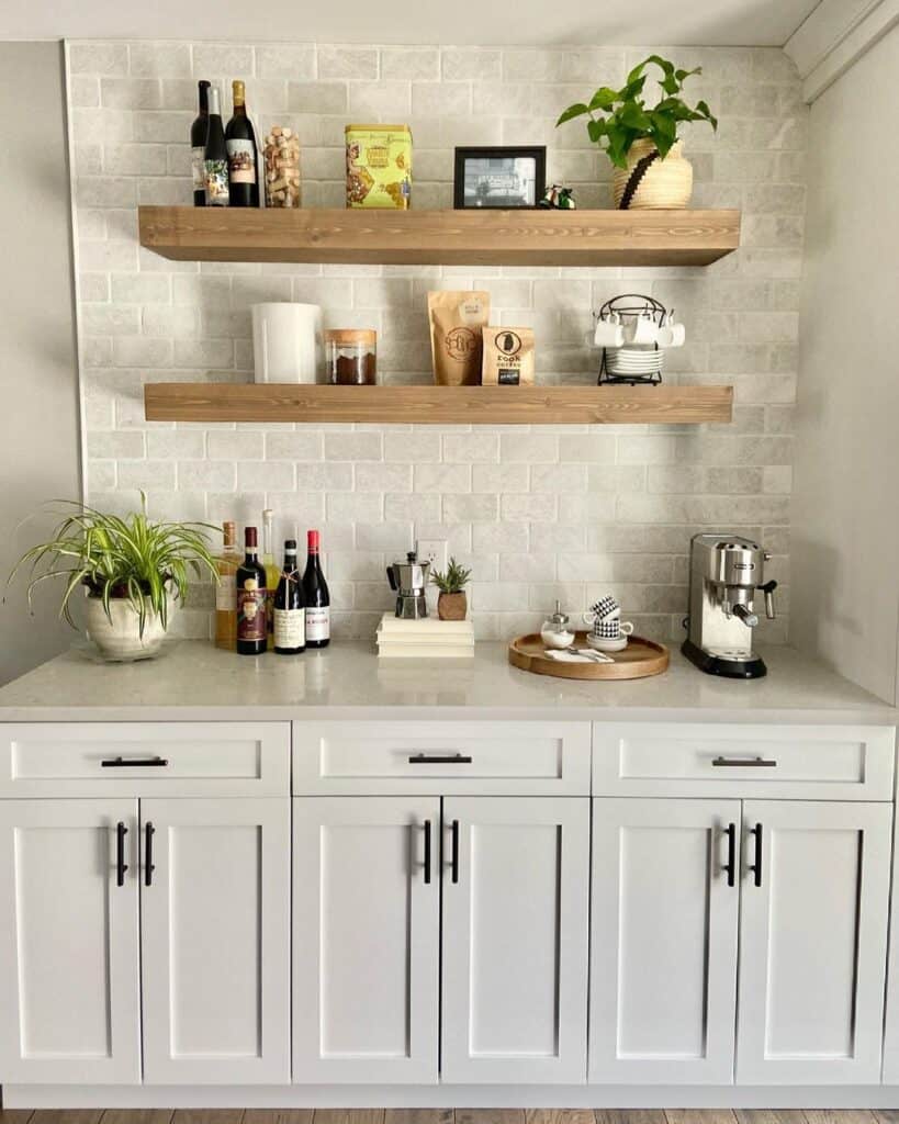 Nook with Gray Subway Tile Kitchen