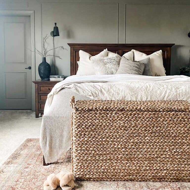 Off-White Slippers on a Red Area Rug for Bedroom
