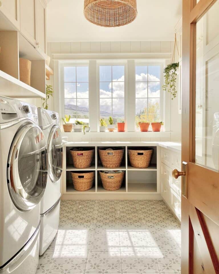 Off-white and Gray Laundry Room Floor Tiles
