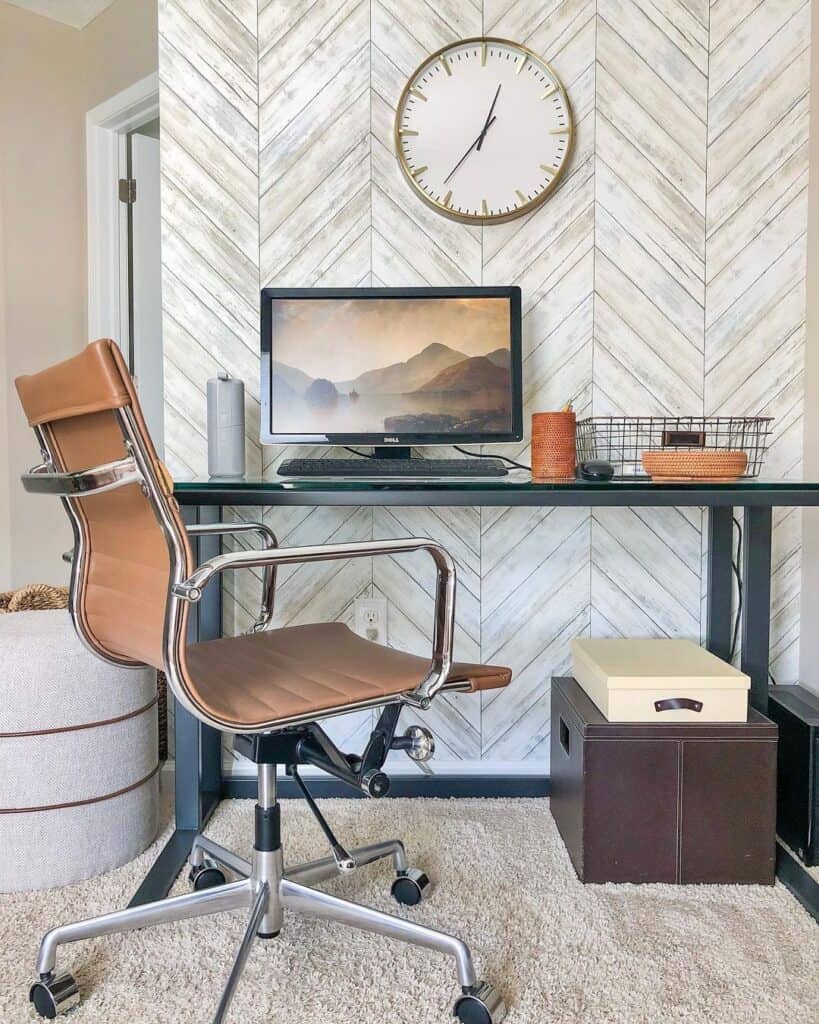 Office Space with Chevron Accent Wall