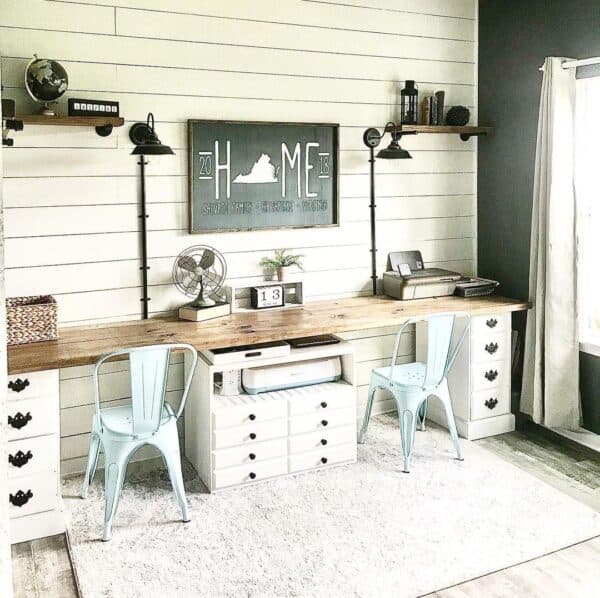 Office with White Shiplap Accent Wall - Soul & Lane